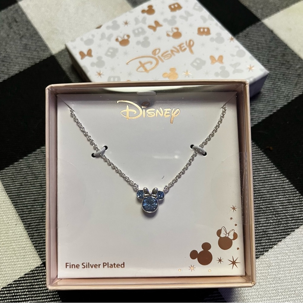 Disney Minnie Mouse Fine Silver Plated December Birthstone Charm Necklace